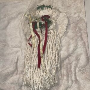 Vintage Christmas Angel Mop Doll Cloth Yarn Cottage Primitive Grannycore 22"